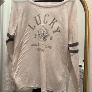 Lucky Brand Cream and Gray Long Sleeve Tee